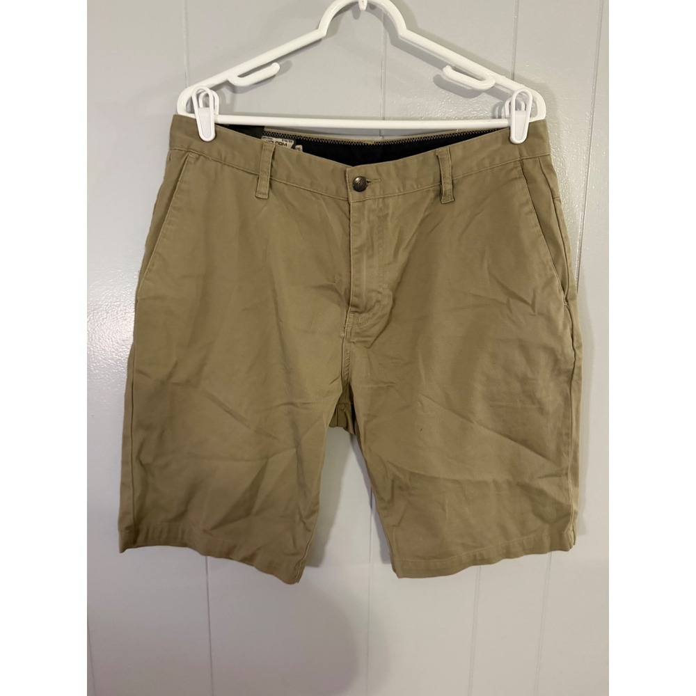 Volcom Chino Shorts Mens Size 34 Tan Khaki Flat Front Skate Casual